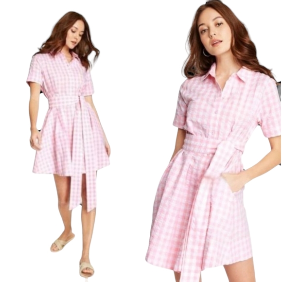 Lisa Marie Fernandez Dresses & Skirts - Lisa Marie Fernandez White Pink Seersucker Gingham Buttondown Collard Shirtdress
